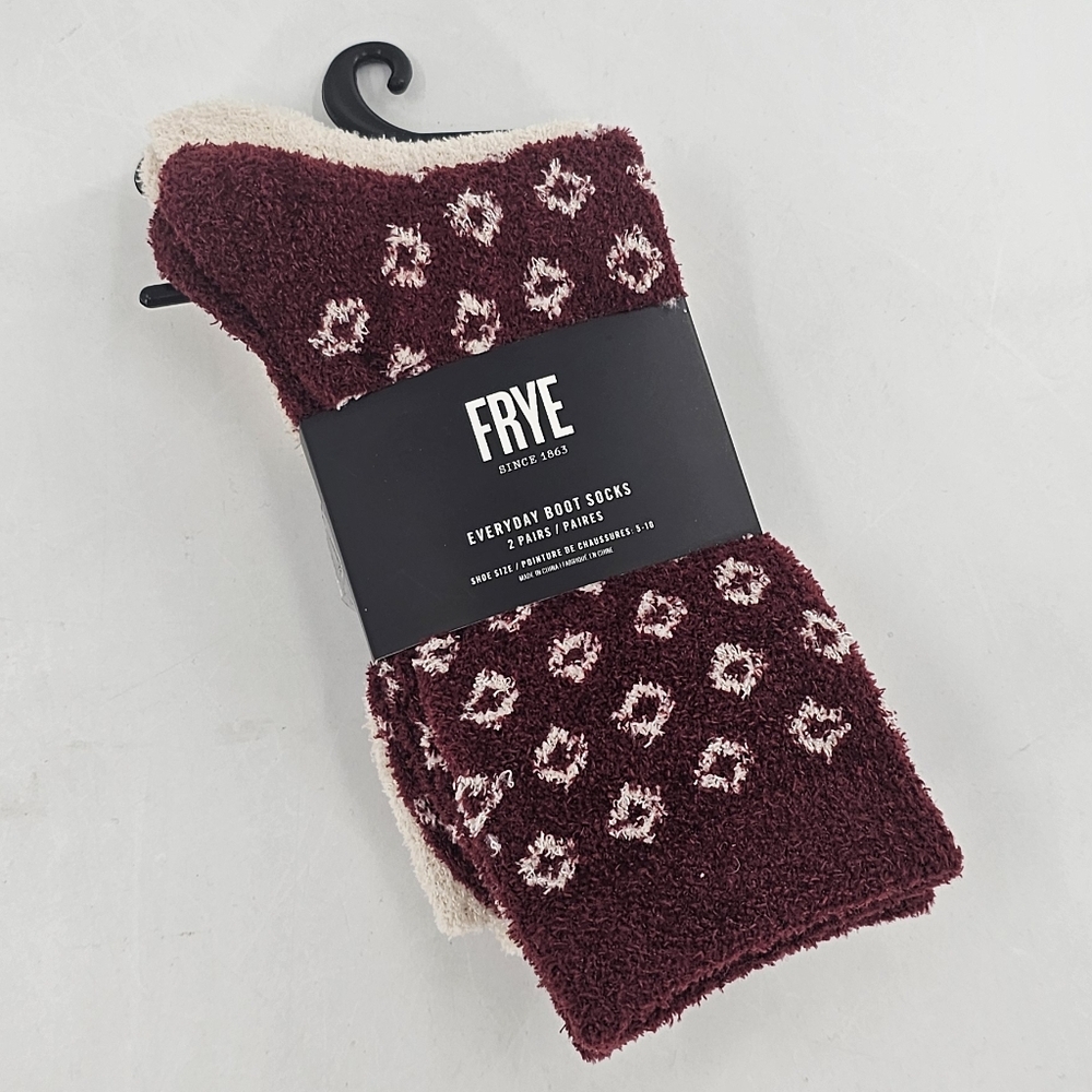 FRYE FUZZY BOOT SOCKS 2-PAIRS WOMEN'S SIZE 5-10 NWT RED IVORY